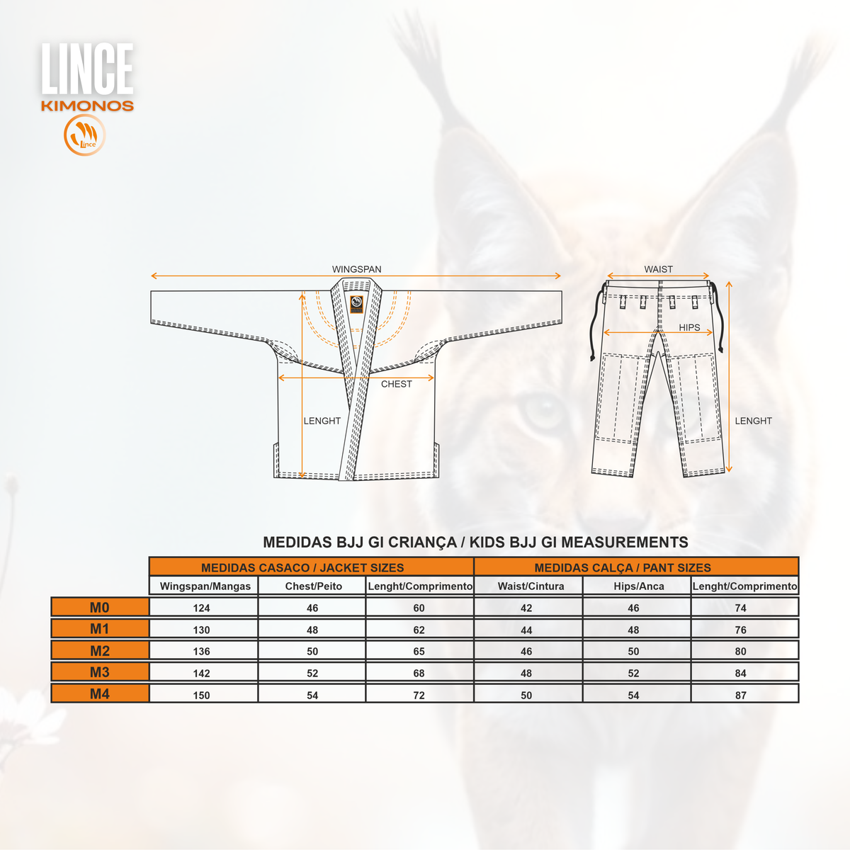 Kimono BJJ Infantil Preto 380 GSM - Lince Rise
