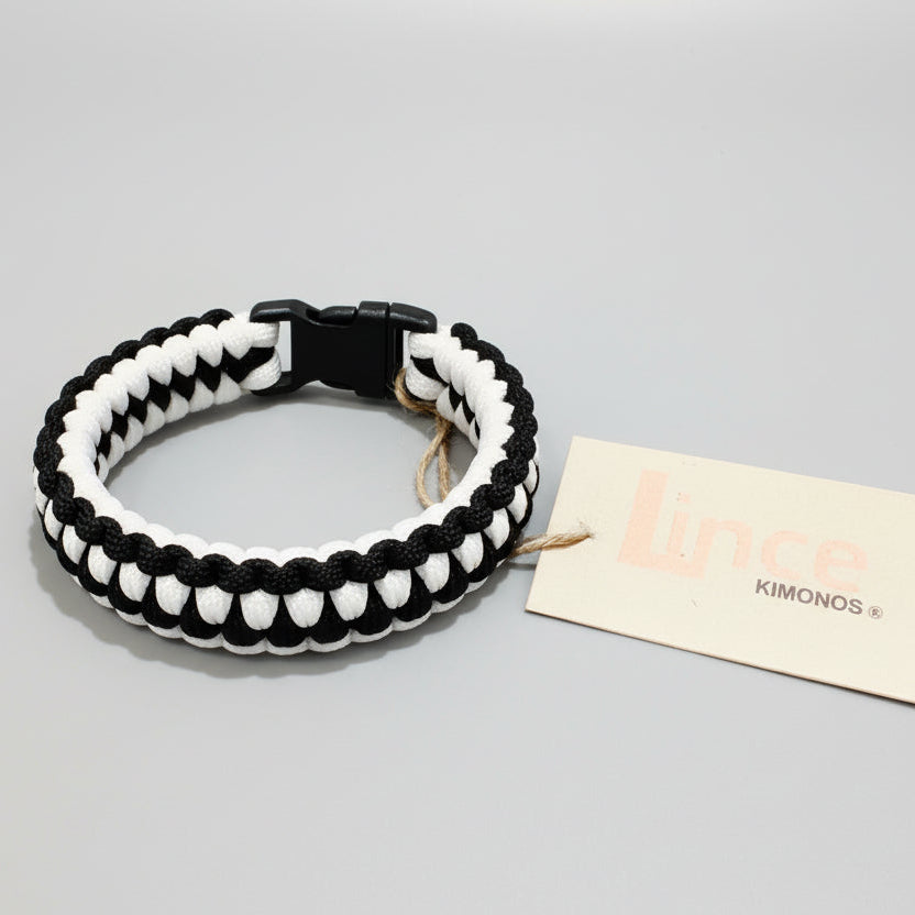 Bracelete Paracord Preta e Branca Lince