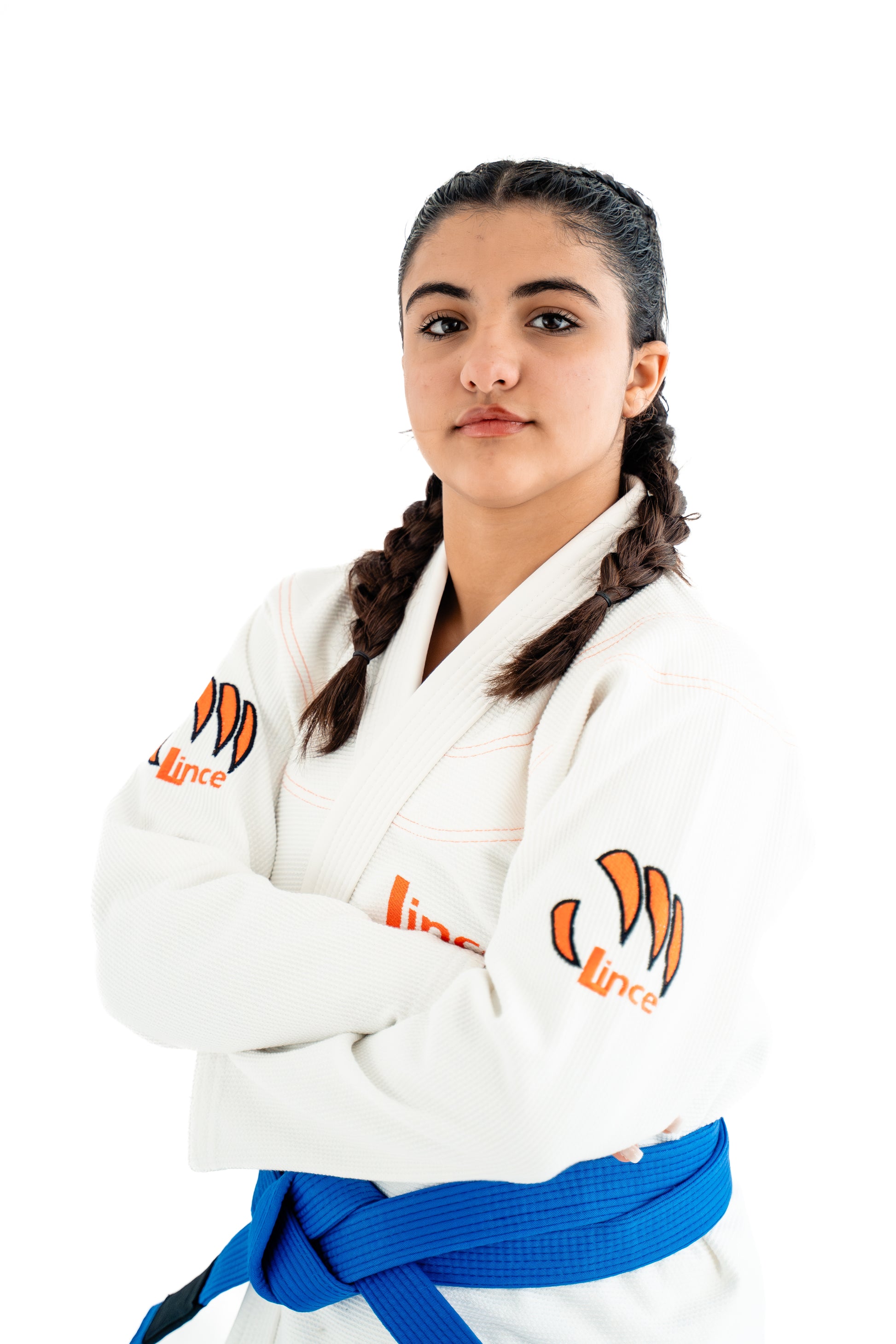 Atleta competição kimono BJJ Lince X Snow branco