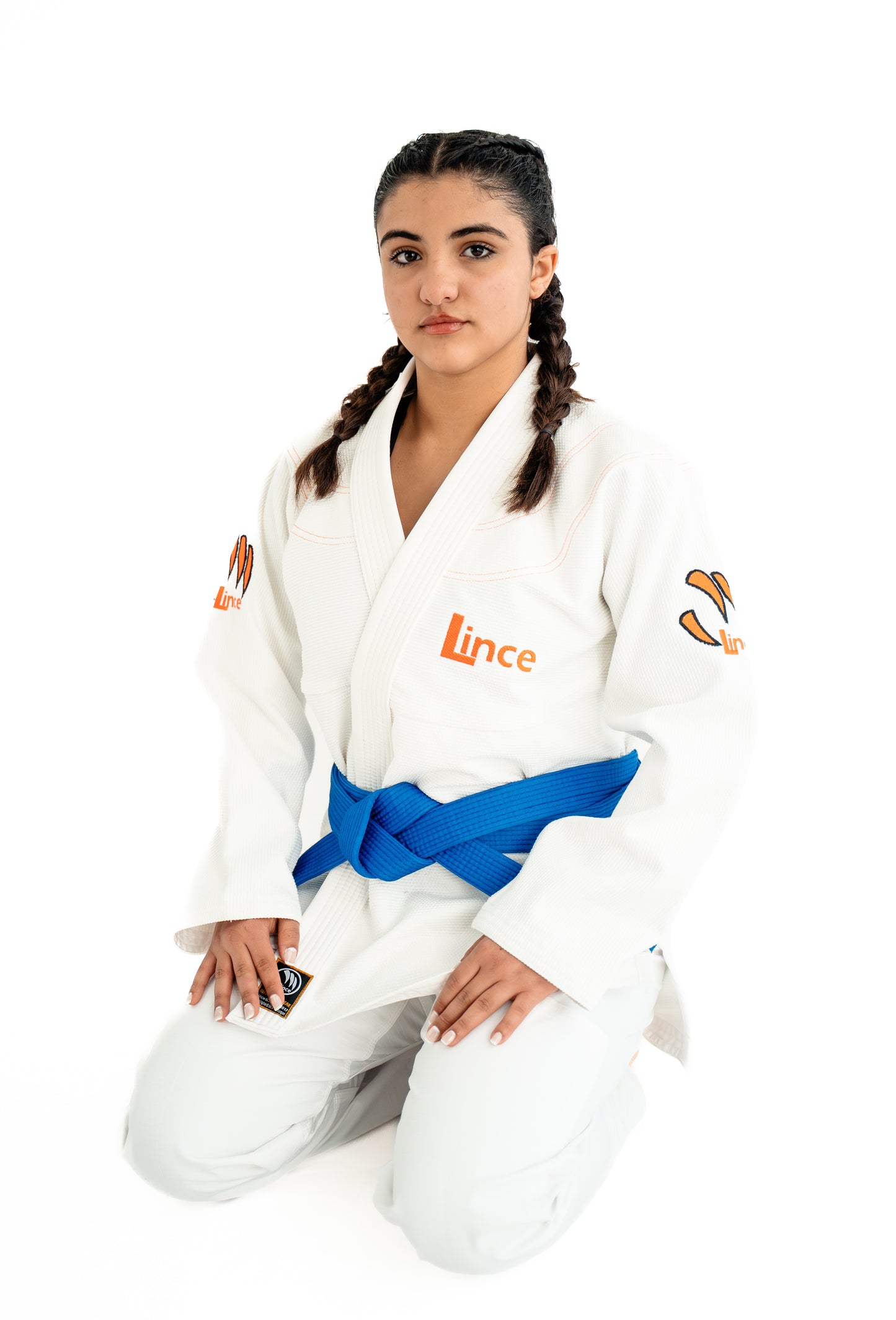 Detalhe kimono BJJ Lince X Snow tecido Pearl Weave